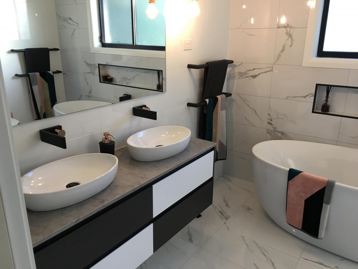 Bathroom vanity and tiling